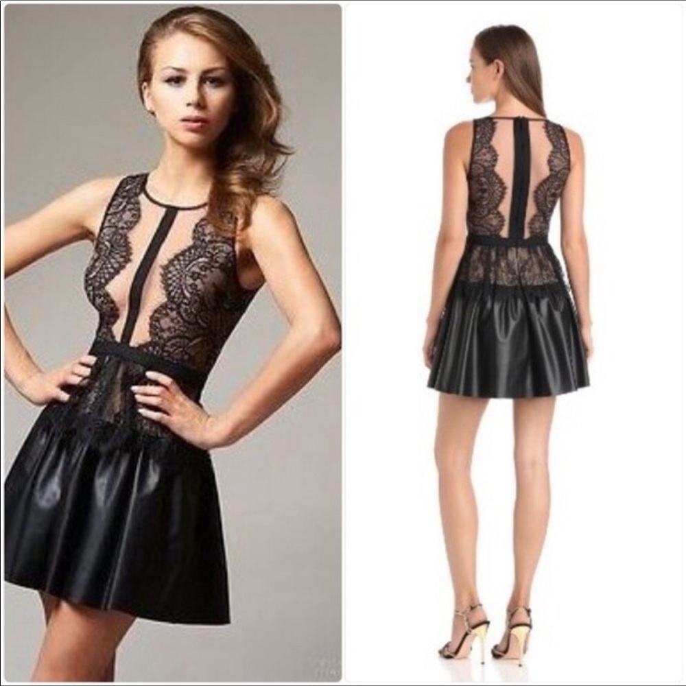 BCBG Maxazria Faux Leather Lace Dress